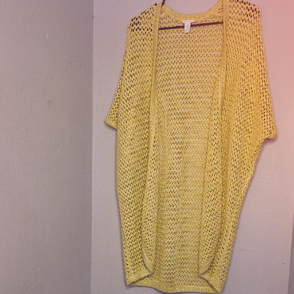Chico’s Yellow Open-Knit Cardigan Kimono